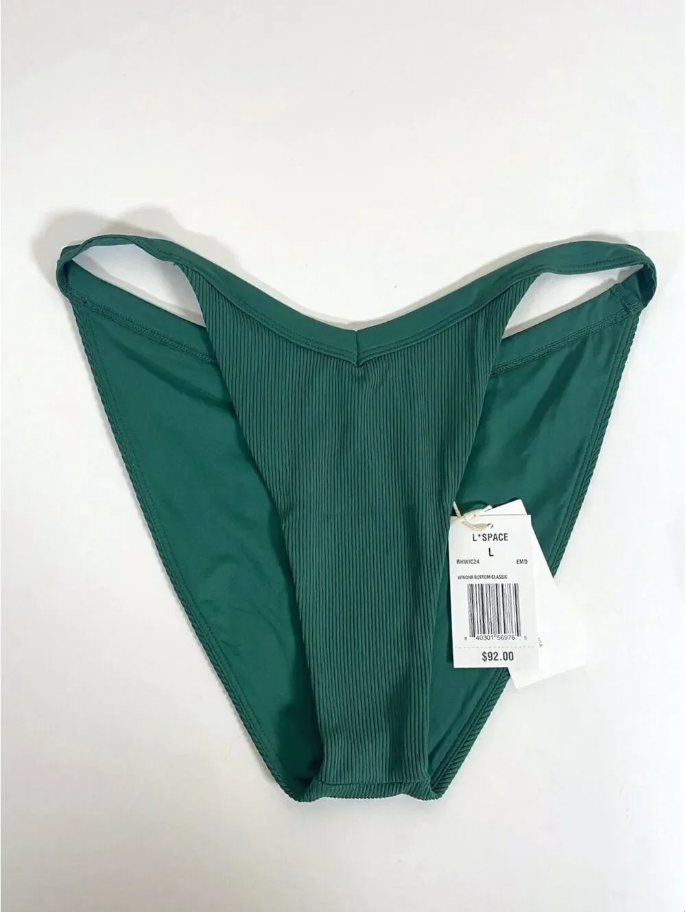 NWT L*SPACE Winona Ribbed Classic Bikini Bottom Emerald Green XL